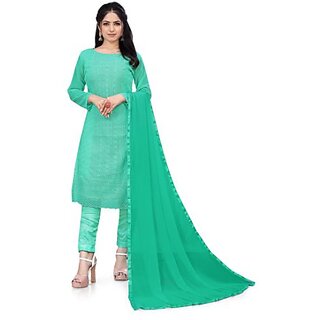                       Sharda Creation Green Georgette Embroidered Unstitched Dress                                              