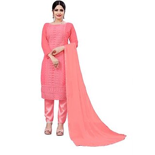 Sharda Creation Pink Georgette Embroidered Unstitched Dress