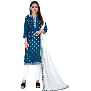                       Sharda Creation Multicolor Polycotton Embroidered Unstitched Dress                                              