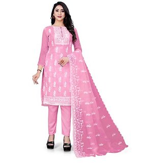                       Sharda Creation Pink Oraganza Embroidered Unstitched Dress                                              