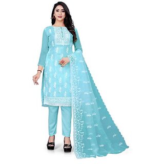                       Sharda Creation marine Oraganza Embroidered Unstitched Dress                                              
