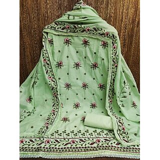                       Sharda Creation Green Polycotton Embroidered Unstitched Dress                                              