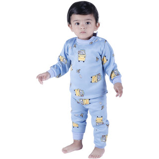                       Kid Kupboard Regular-Fit Baby Boy's Cotton Babysuit Sky Blue, Full-Sleeves, Pack of 1                                              
