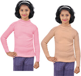 IndiWeaves Girls Wollen Warm High Neck Full Sleeves Skivvy for Winter (Pack of 2)