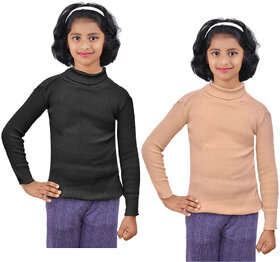 IndiWeaves Girls Wollen Warm High Neck Full Sleeves Skivvy for Winter (Pack of 2)