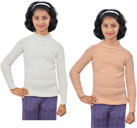 IndiWeaves Girls Wollen Warm High Neck Full Sleeves Skivvy for Winter (Pack of 2)