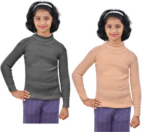 IndiWeaves Girls Wollen Warm High Neck Full Sleeves Skivvy for Winter (Pack of 2)