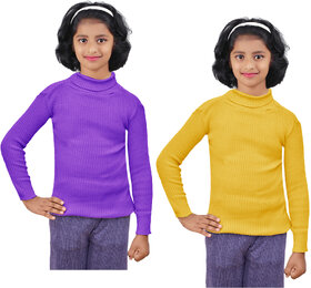 IndiWeaves Girls Wollen Warm High Neck Full Sleeves Skivvy for Winter (Pack of 2)