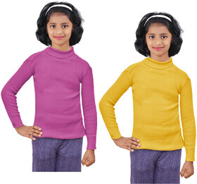 IndiWeaves Girls Wollen Warm High Neck Full Sleeves Skivvy for Winter (Pack of 2)