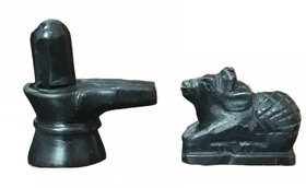 KRAFT CLOUDS Black Stone (Marble) Shivling Nandi Set  Decorative Showpiece Small size Idol Handmade 2 inch