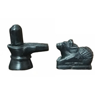                       KRAFT CLOUDS Black Stone (Marble) Shivling Nandi Set  Decorative Showpiece Small size Idol Handmade 2 inch                                              