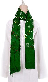 TAVAN Pure Cotton Embroidered Green Women Dupatta