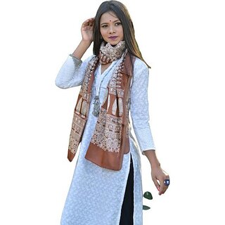                       TAVAN Pure Silk Printed Brown Women Dupatta                                              