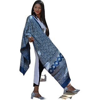                       TAVAN Pure Silk Printed Dark Blue Women Dupatta                                              