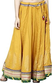 TAVAN Women Embroidered, Embellished, Self Design A-line Yellow Skirt