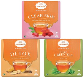 Namaste Chai Detox, Clear Skin and Pure Herbal Green Tea Combo Pack 30 Sachets (3 x 220 g)