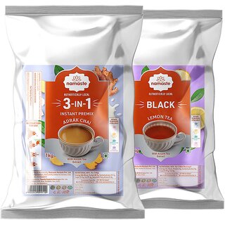 Namaste Chai 3 in 1 Instant Premix Adrak Chai and Black Lemon Tea Combo Pack(Pack Of 2 - 1kg Each