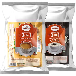                       Namaste Chai 3 in 1 Combo Pack of Instant Premix Masala Chai and Coffee, Pack of 2 (1kg Each)                                              