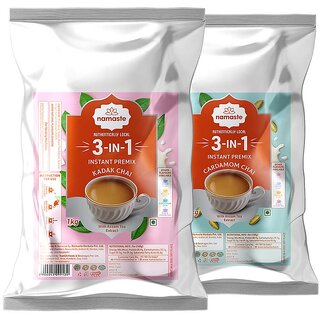 Namaste Chai 3 in 1 Instant Premix Tea Combo Pack Of Kadak Chai  Cardamom Elaichi Chai, Pack of 2 - 1kg Each