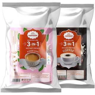 Namaste Chai 3 in 1 Instant Kadak Chai and Coffee Premix for Vending Machine, Pack of 2 (1kg Each)