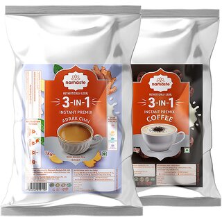 Namaste Chai 3 in 1 Instant Premix Combo Pack of Instant Premix Adrak Chai  Coffee, Pack of 2 (1kg Each)