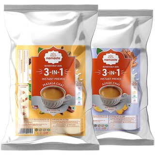 Namaste Chai 3 in 1 Instant Premix Tea Combo Pack of Adrak Chai and Masala Chai, Pack of 2  1kg Each