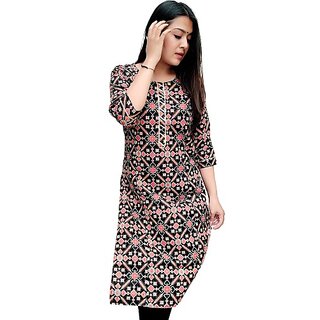 TAVAN Women Ikat Pure Cotton Straight Kurta (Black)