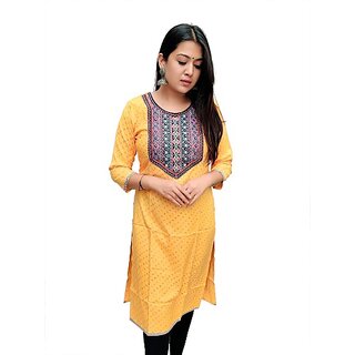                       TAVAN Women Embroidered Viscose Rayon Straight Kurta (Yellow)                                              