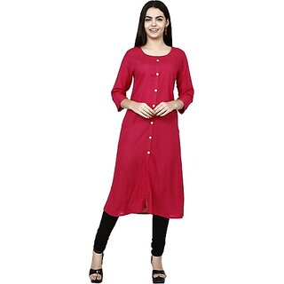                       TAVAN Women Solid Viscose Rayon Straight Kurta (Pink)                                              