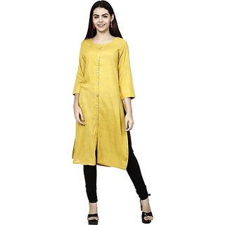                       TAVAN Women Solid Viscose Rayon Straight Kurta (Yellow)                                              