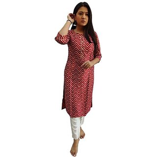                       TAVAN Women Geometric Print Art Silk Straight Kurta (Maroon)                                              