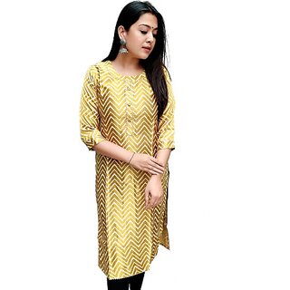                       TAVAN Women Leheriya Art Silk Straight Kurta (Yellow)                                              