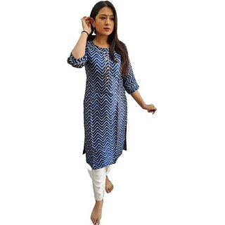                       TAVAN Women Geometric Print Art Silk Straight Kurta (Blue)                                              