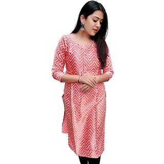                       TAVAN Women Leheriya Art Silk Straight Kurta (Pink)                                              