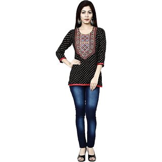                       TAVAN Women Embroidered Viscose Rayon Straight Kurta (Black)                                              