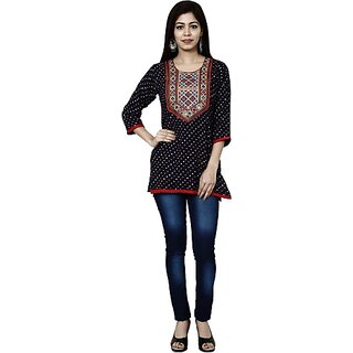                       TAVAN Women Embroidered Viscose Rayon Straight Kurta (Dark Blue)                                              