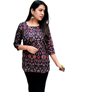                       TAVAN Women Ikat Pure Cotton Straight Kurta (Multicolor)                                              