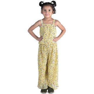                       Kid Kupboard Regular-Fit Girl's Cotton Top and Plazzo Light Yellow, Sleeveless, Pack of 1                                              