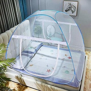                       SunHeart Hubs HDPE - High Density Poly Ethylene Adults Washable Foldable Mosquito Net Flexible for Double Bed,King Size Bed, Queen Size Bed with 2 Window Zip Door- for Baby and Adult Protection Mosquito Net (Blue, Tent)                                              