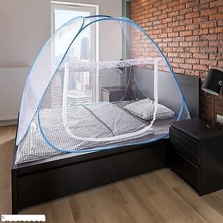                       Netmates Polyester Adults Washable Poly Cotton Mosquito Net for Double Bed/King Size Bed Machardani Mosquito Net (white blue, Tent)                                              