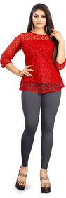 BHAGYASHRAY Women Red  Crepe And Net Crop Top