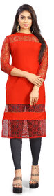 BHAGYASHRAY Women Red Amarican Crepe And Lace Work kurti