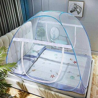                       Silver Shine Vigour Nylon Adults Washable Nylon Adults Net Double bed Mosquito Net (Blue) Mosquito Net (Blue, Tent)                                              
