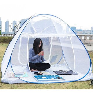                       Silver Shine Amprar Polyester Adults Washable Polyester Adults Foldable Mosquito Net /Machhardani - Single Bed Mosquito Net Size 200 cm (6ft) X 120 cm (4ft) X 130 cm Mosquito Net (Sky Blue, White, Tent)                                              