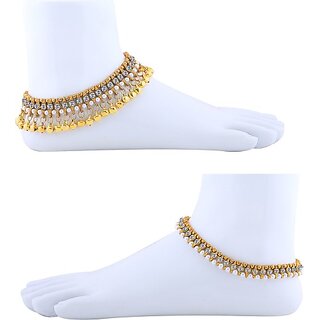                       SILVER SHINE Silver Shine Designer Traditional Anklet Wedding Jewellery For Women Girls Set-2 Alloy Anklet (Pack of 2)                                              