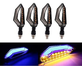 4PCs Universal Motorcycle D Shaped Dual Color 18 LED Bike Indicator Lights Turn Signal Blinker Lights Front Rear Lights for Bikes/Motorcycle (Set of 4, Blue & Amber)