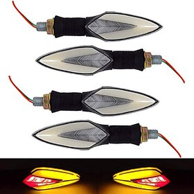 Universal Motorcycle Neon LED Long Arrow Turn Signal Light Indicator for Bajaj Pulsar 180F (Yellow Red, Pack of 4)