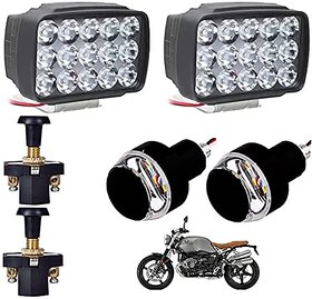 Bike Led Fog Light 15 Led 2 Fog Lights + 2 Push Button With Handle Bar