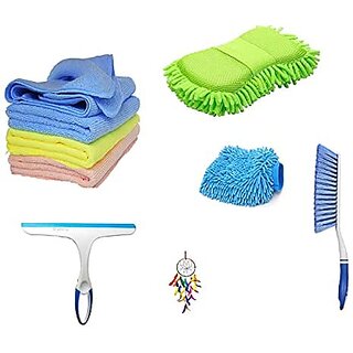                      Car Cleaning Combo Pack Microfiber Towel 3 pcs 1 Carpet Brush 1 Washing Scurb Microfibre Gloves full Interior and Exterior Cleaning Kit - CarCLNG06                                              
