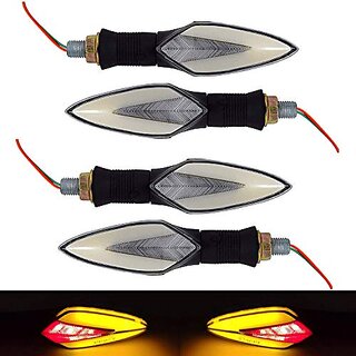                       Universal Motorcycle Neon LED Long Arrow Turn Signal Light Indicator for Bajaj Pulsar 180F (Yellow Red, Pack of 4)                                              